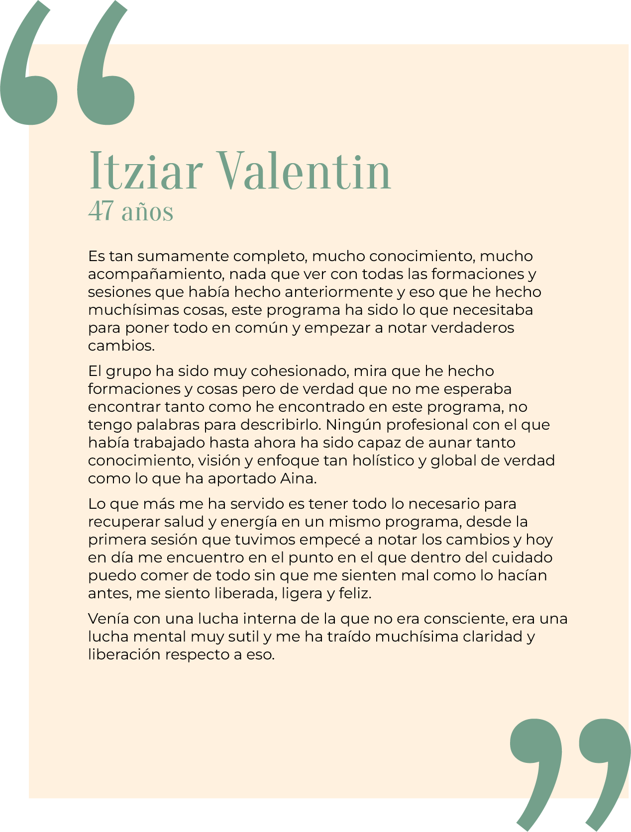 Testimonio de la clienta Itziar Valentín